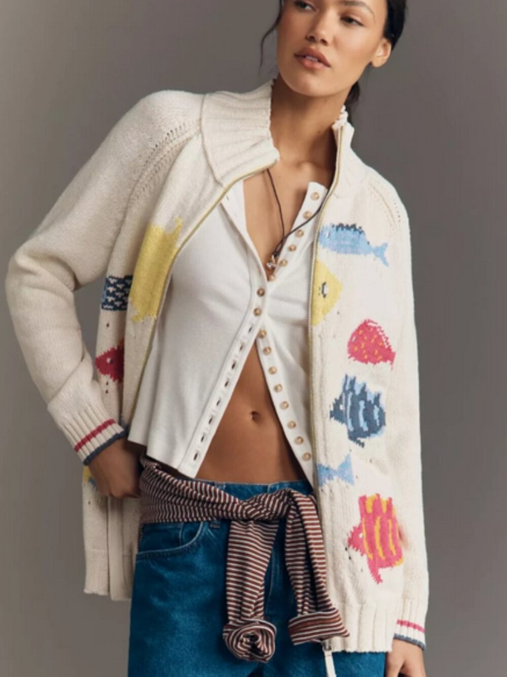 Anthropologie Pilcro Fish Icon Zip-Up Sweater Cardigan Size S NWT Small - Picture 2 of 6